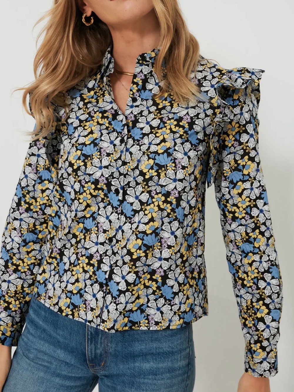 Tuckernuck Hyacinth House Ruffled Floral Button up Blouse Size XXS EUC